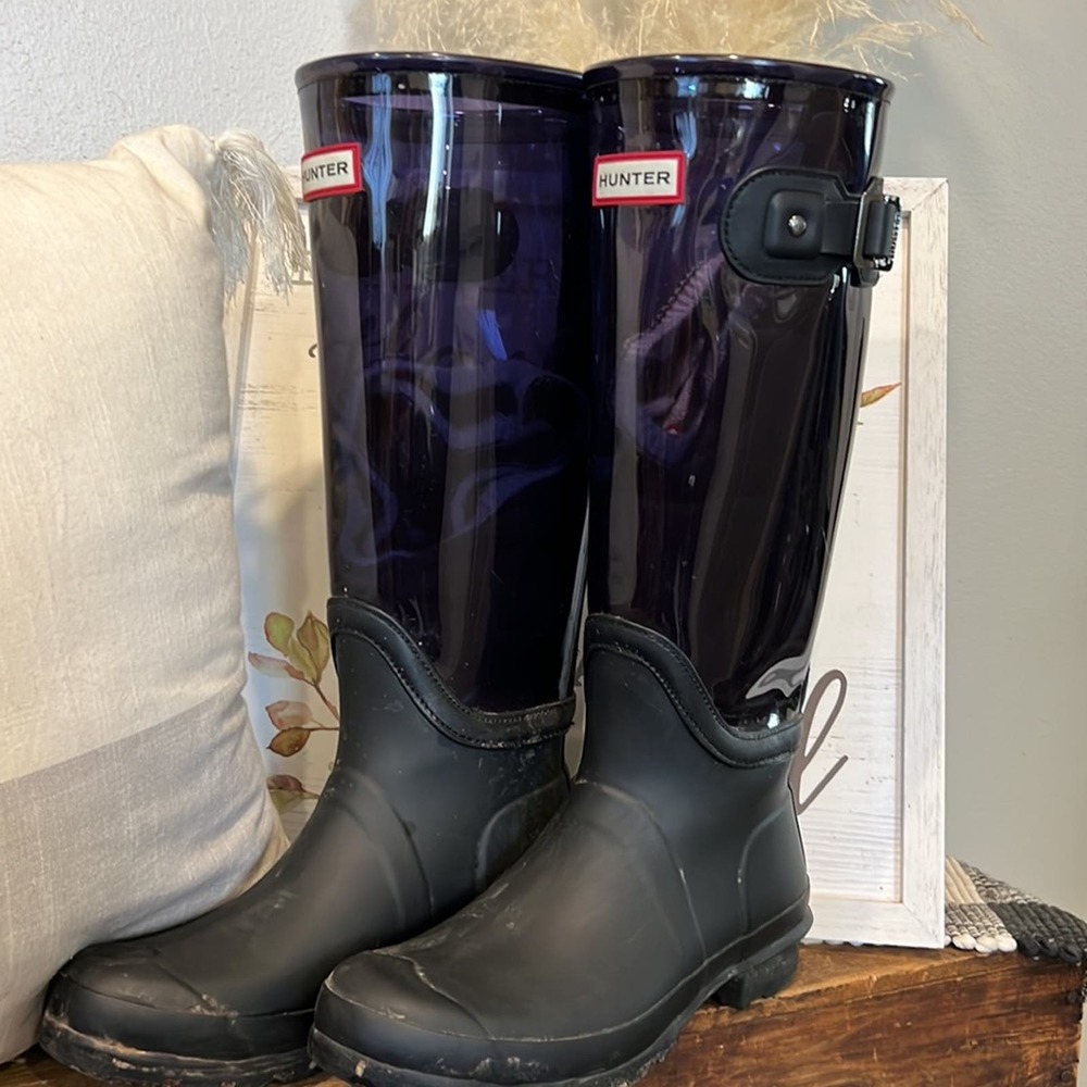 Hunter Women Original Clear Black Rain Tall Boots size US 7M/8F